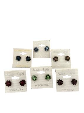 NWT Austrian Crystal Cluster Stud Earrings - Multi Color Set